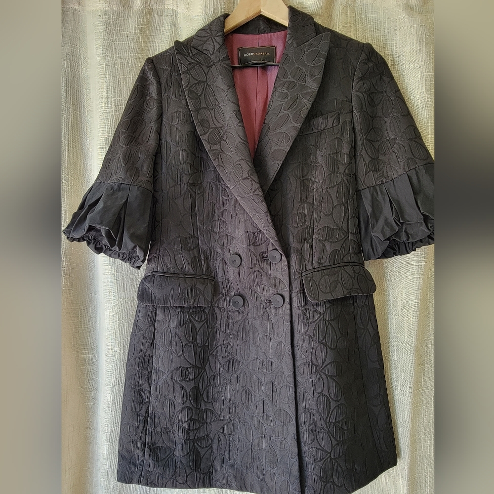 BCBGMaxAzria black printed blazer‎ puffy sleeve